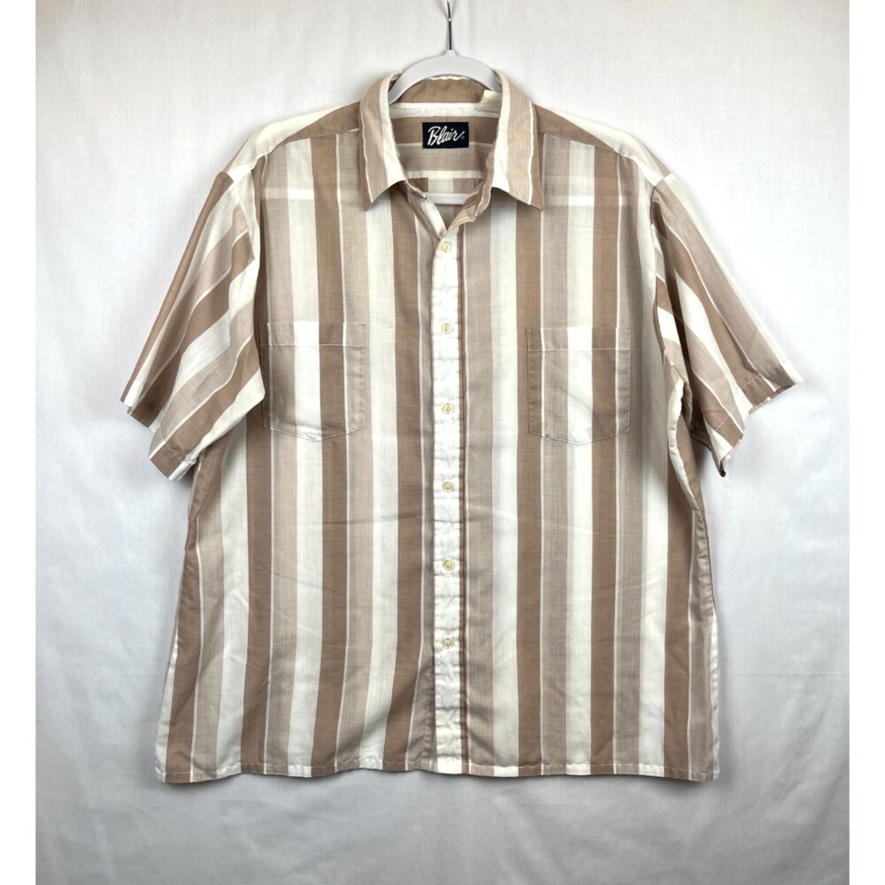 Vintage 90s Blair Striped Button Up Shirt Men’s XL Dadcore Normcore Neutral SS